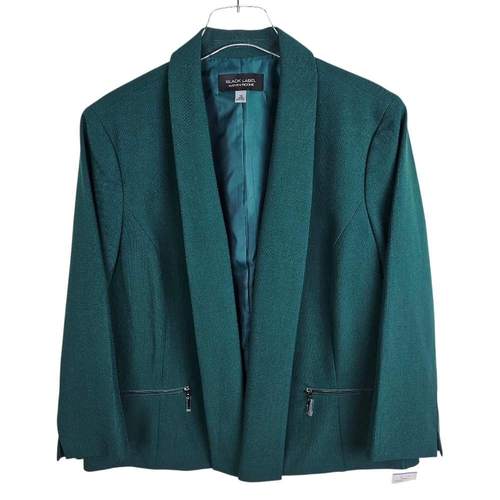 Black Label by Evan-Picone Green Open Front Blazer NWT